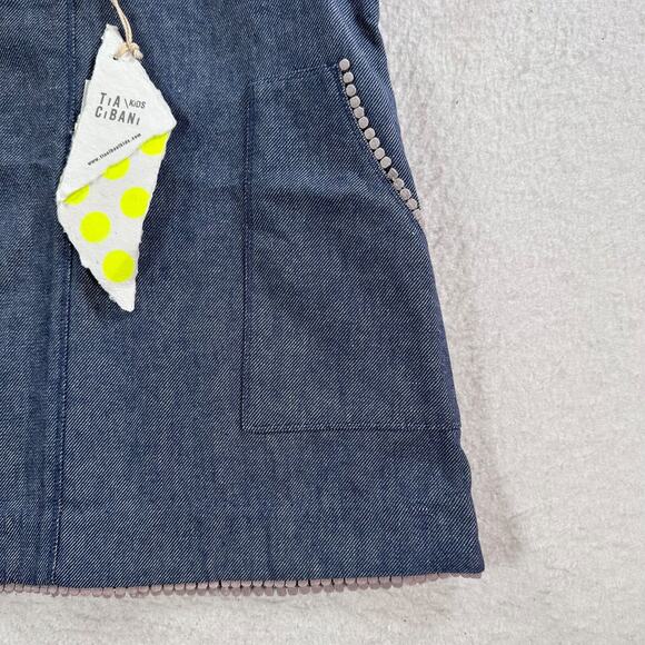 Tia Cibani Kids Apron Shift Dress Girls 3/4 Year Old Blue Denim Lace Bow New - Picture 2 of 10